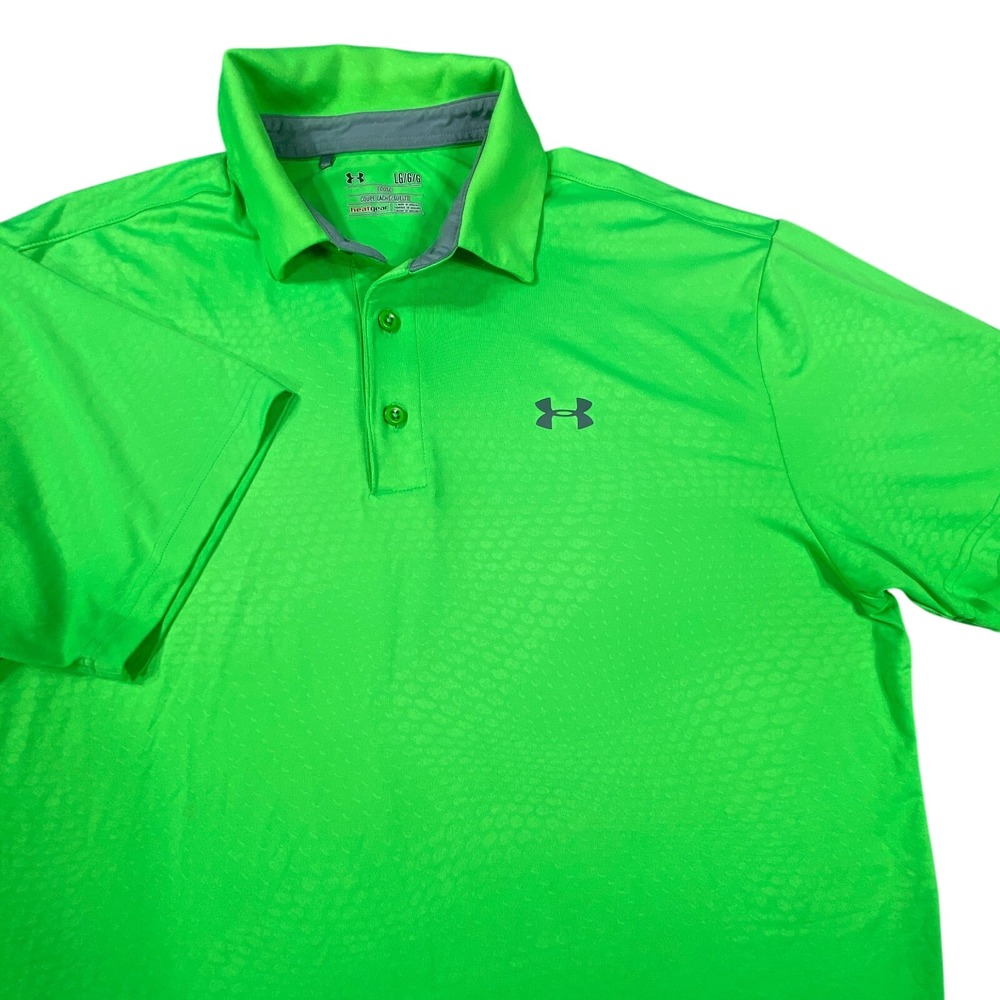 Under Armour Polo Shirt Mens Large Green Snakeskin HeatGear Loose Golf Stretch